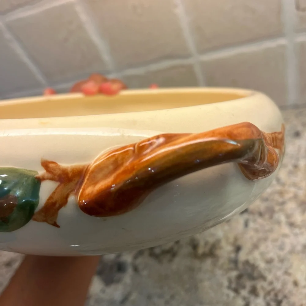 Vintage Franciscan Apple Cream and Brown Serving Bowl with handles